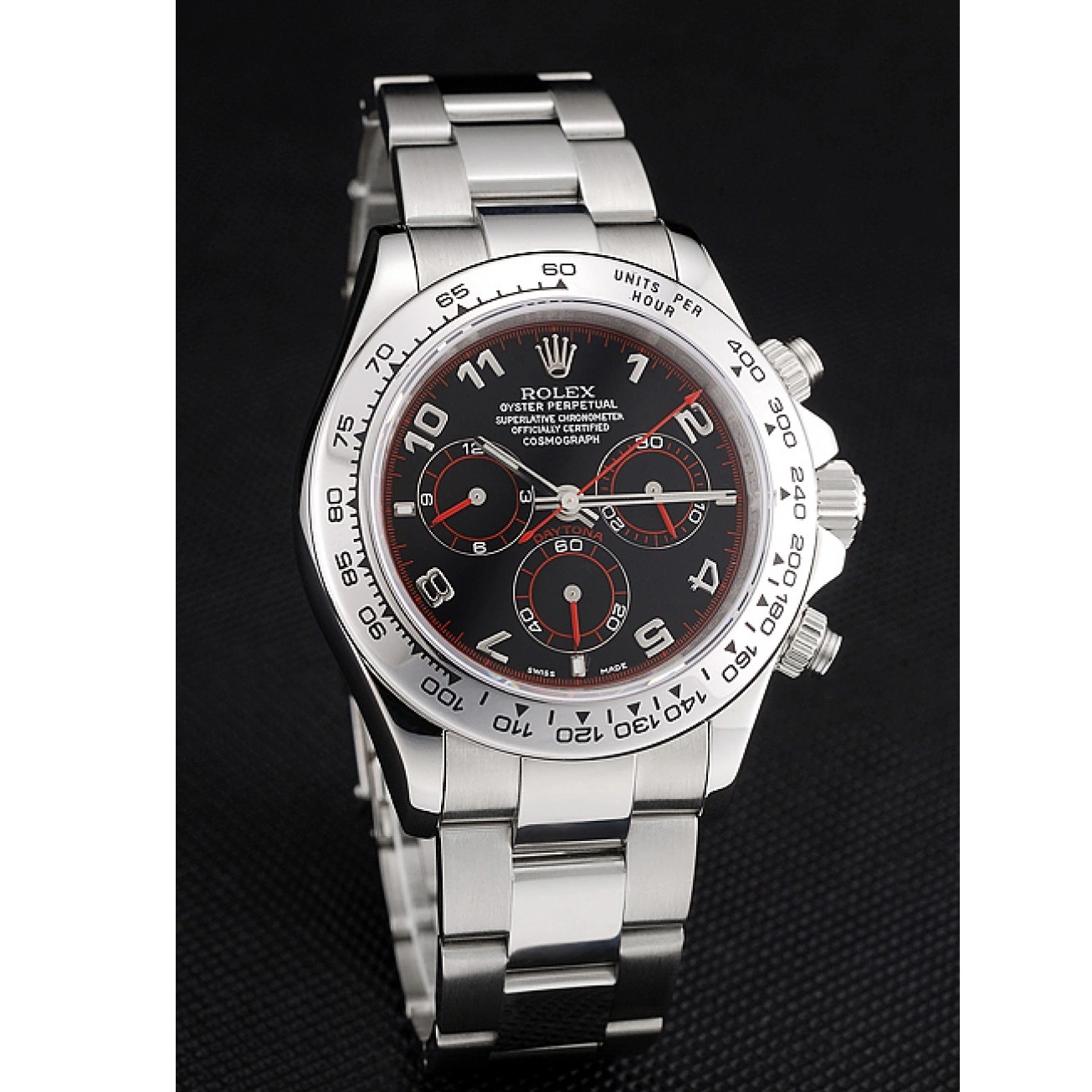Aaa replica Daytona Dial Bracelet Steel Rolex 80296 Stainless Black Swiss 0608